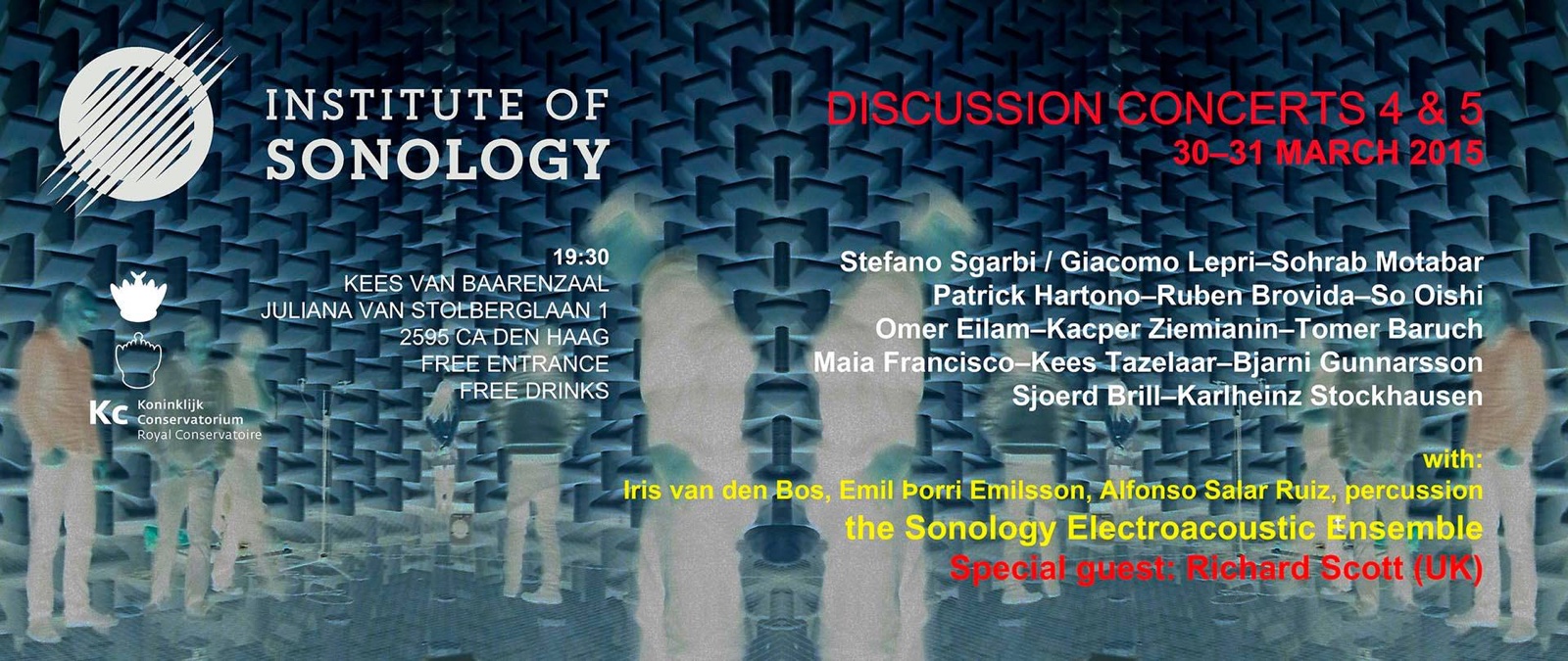 Institute of Sonology, Discussion Concerts 4 & 5, 30–31 March 2015 — programme flyer listing Patrick Hartono, Ruben Brovida and So Oishi.