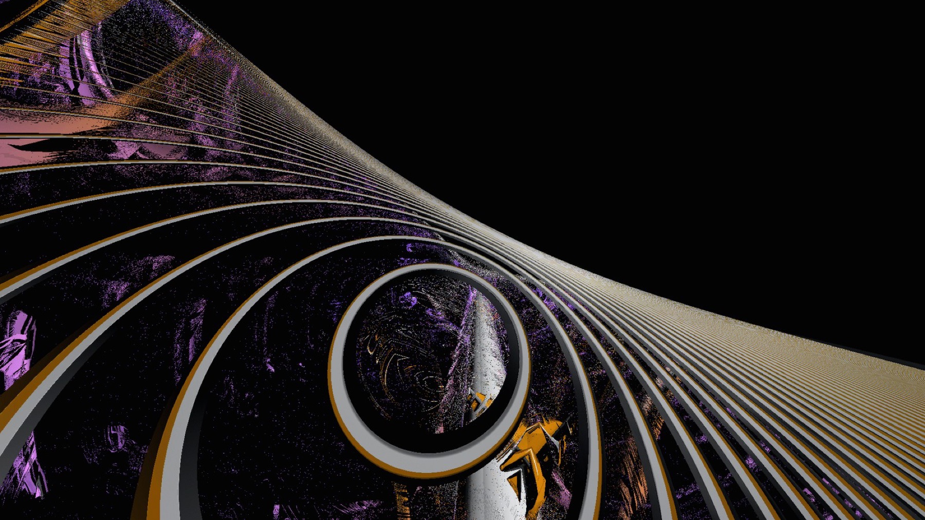 Parakletos — a continuous metallic surface folding around a circular aperture.
