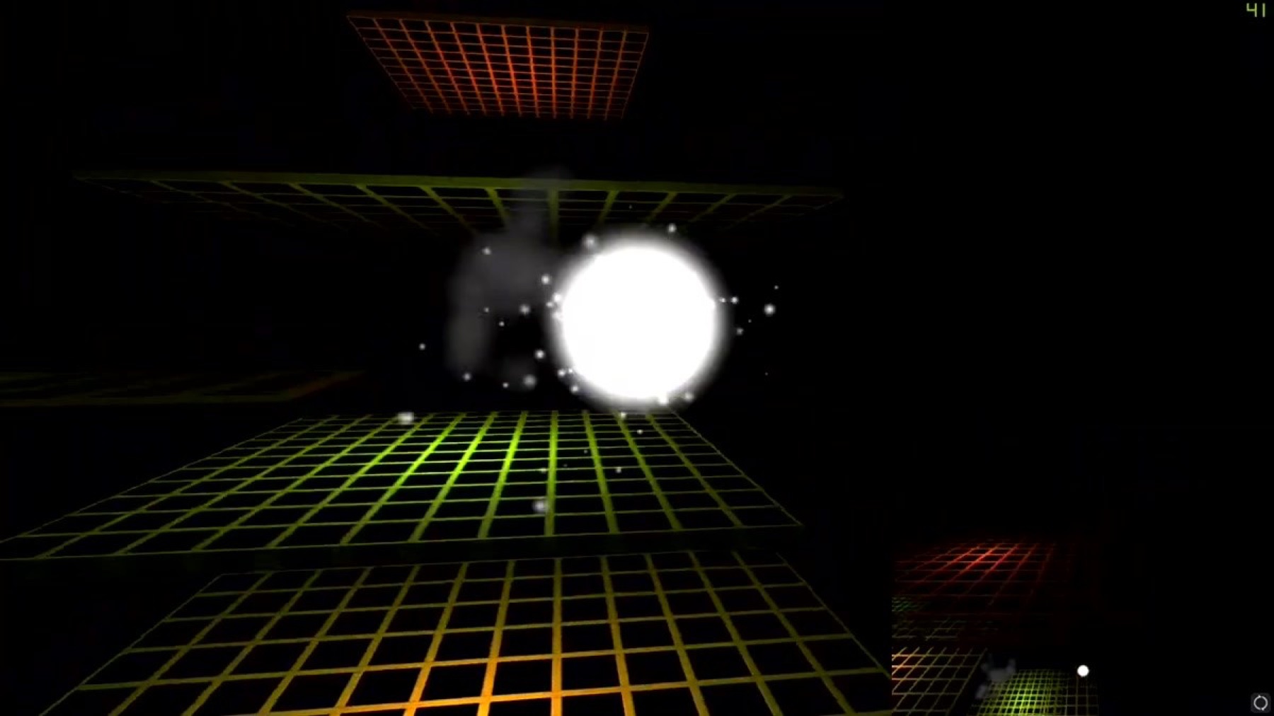 Trapped — in-game render, glowing grid lattice with a luminous navigation target.